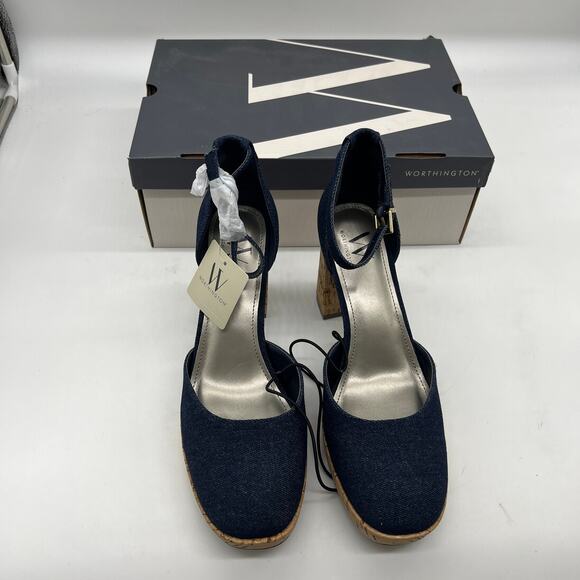 Worthington Womens Panama Block Heel Pumps Denim Size 9M - Picture 3 of 10